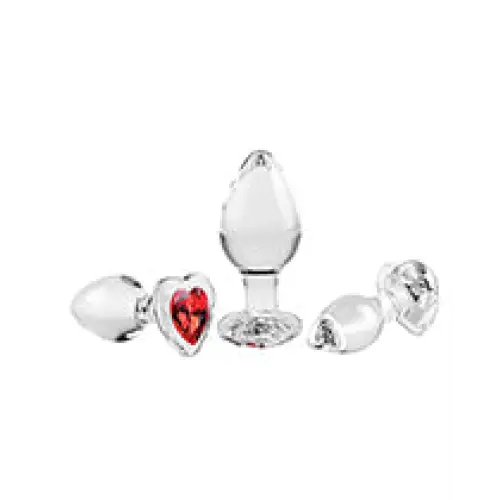Adam & Eve Red Heart Gem Glass Plug Set - Anal Products