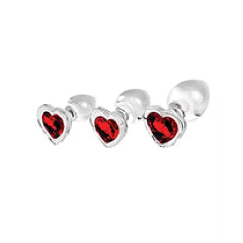 Adam & Eve Red Heart Gem Glass Plug Set - Anal Products