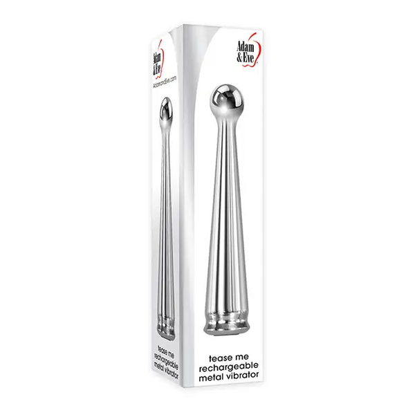 Adam & Eve Tease Me Rechargeable Metal Vibrator - Chrome - Stimulators
