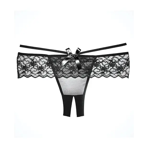 Adore Angel Crotchless Panty Black O/S - Lingerie - Packaged