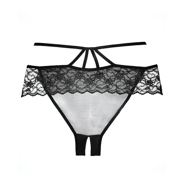 Adore Angel Crotchless Panty Black O/S - Lingerie - Packaged