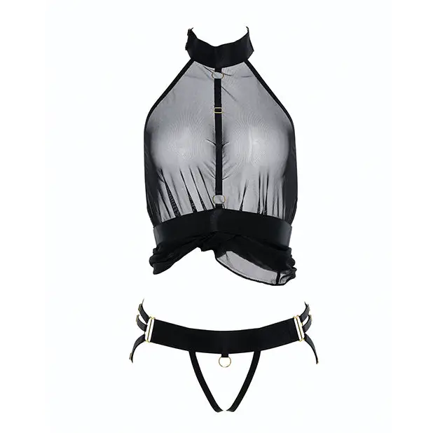 Adore Be My Baby Sheer Mesh Harness Babydoll & Open Panty Black O/S - Lingerie - Packaged
