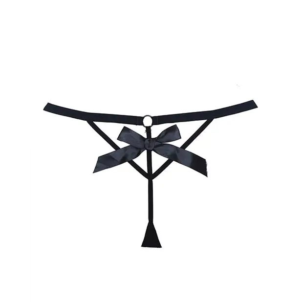Adore Black Tie Mesh Front w/Flounce Open Bow Back Panty Black O/S - Lingerie - Packaged