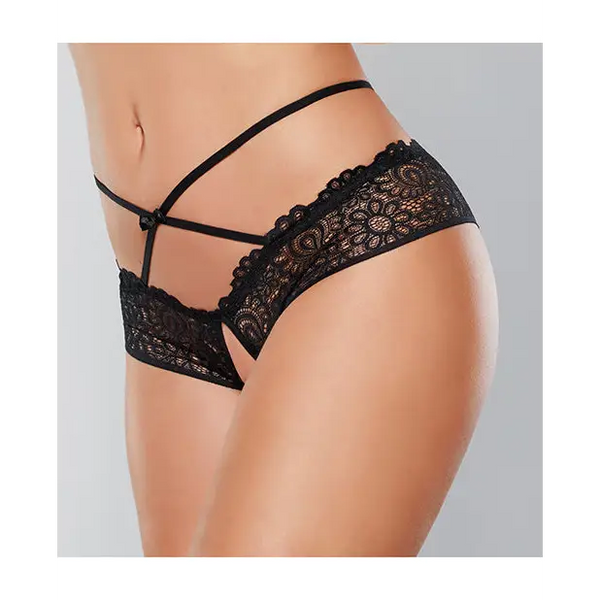Adore Crayzee Open Panty w/Criss Cross Waist Straps & Lace Black O/S - Lingerie - Packaged