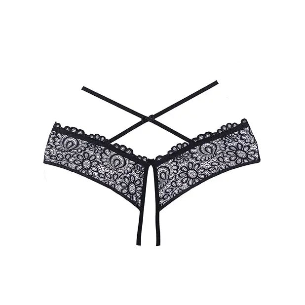 Adore Crayzee Open Panty w/Criss Cross Waist Straps & Lace Black O/S - Lingerie - Packaged