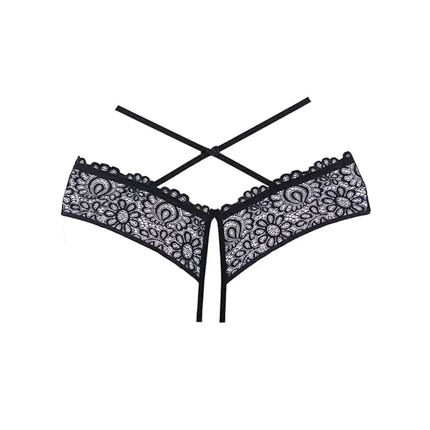 Adore Crayzee Open Panty w/Criss Cross Waist Straps & Lace Black O/S - Lingerie - Packaged