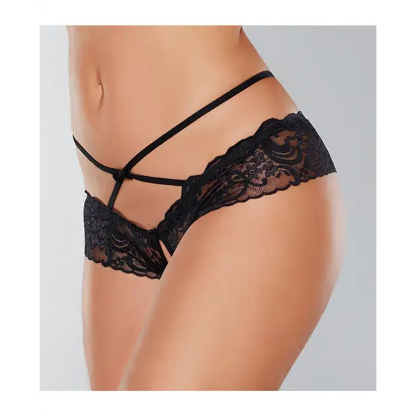 Adore Dare Me Cross Waist Open Lace Panty Black O/S - Lingerie - Packaged
