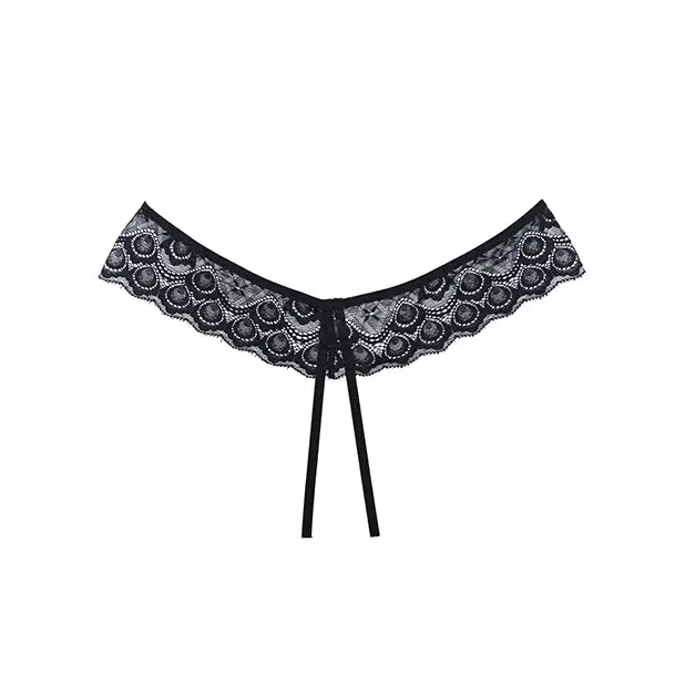 Adore Foreplay Lace & Mesh Front Open Panty Black O/S - Lingerie - Packaged