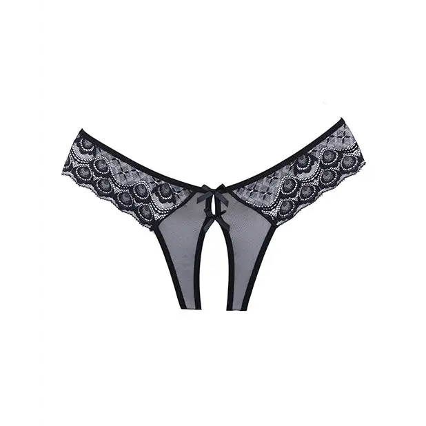 Adore Foreplay Lace & Mesh Front Open Panty Black O/S - Lingerie - Packaged