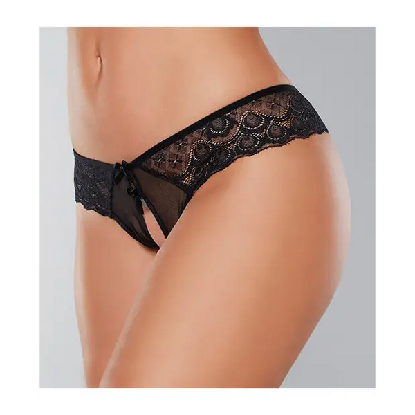 Adore Foreplay Lace & Mesh Front Open Panty Black O/S - Lingerie - Packaged