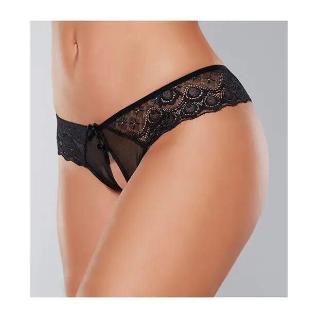 Adore Foreplay Lace & Mesh Front Open Panty Black O/S - Lingerie - Packaged