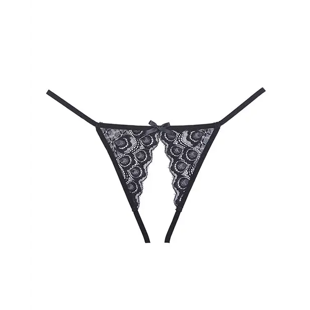 Adore Luv Web Strappy Open Front Panty Black O/S - Lingerie - Packaged
