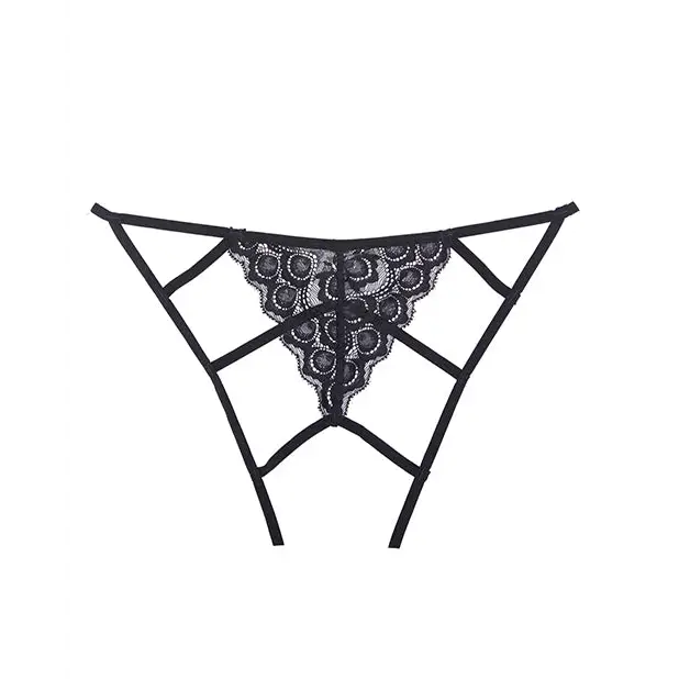 Adore Luv Web Strappy Open Front Panty Black O/S - Lingerie - Packaged