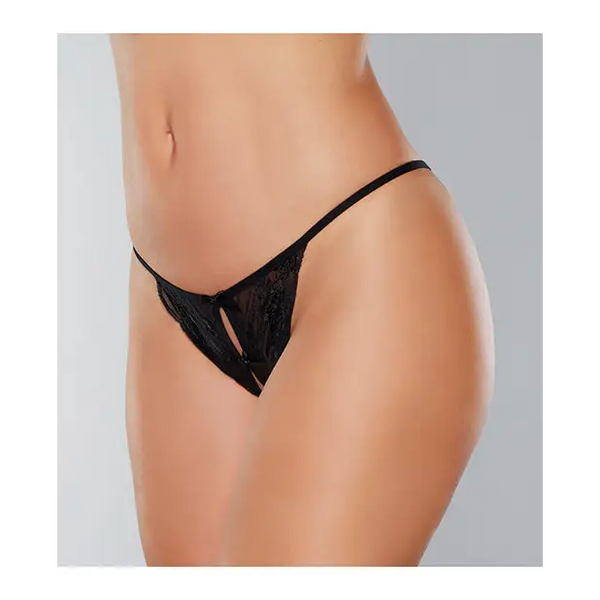 Adore Secrets Double Mini Bow Detail Open Back Lace Panty Black O/S - Lingerie - Packaged