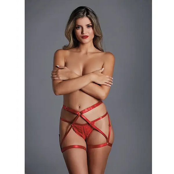 Adore the Fantasy Strappy Harness & Ouverte G-String Red O/S - Lingerie - Packaged