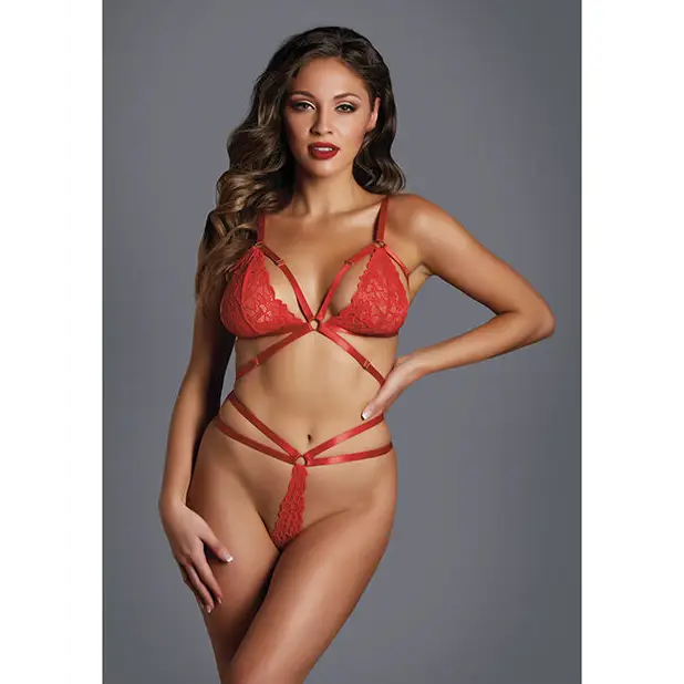 Adore the Flame Strappy Lace Bra & Thong Red O/S - Lingerie - Packaged