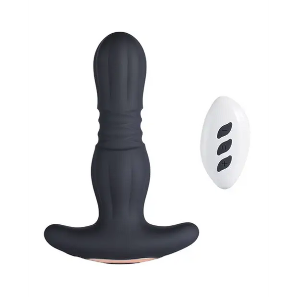 Agas Thrusting Butt Plug w/ Remote Control - Black - Anal Products