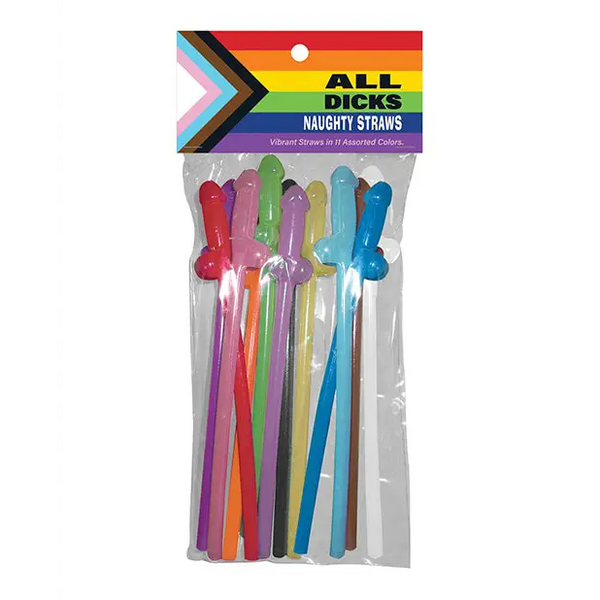 All Dicks Naughty Straws - Asst. Colors Pack of 11 - Gay & Lesbian Products