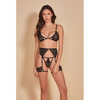 All Eyes on Me Eyelash Lace Bralette Garterbelt & Strappy G-String Black SM - Lingerie - Hanging