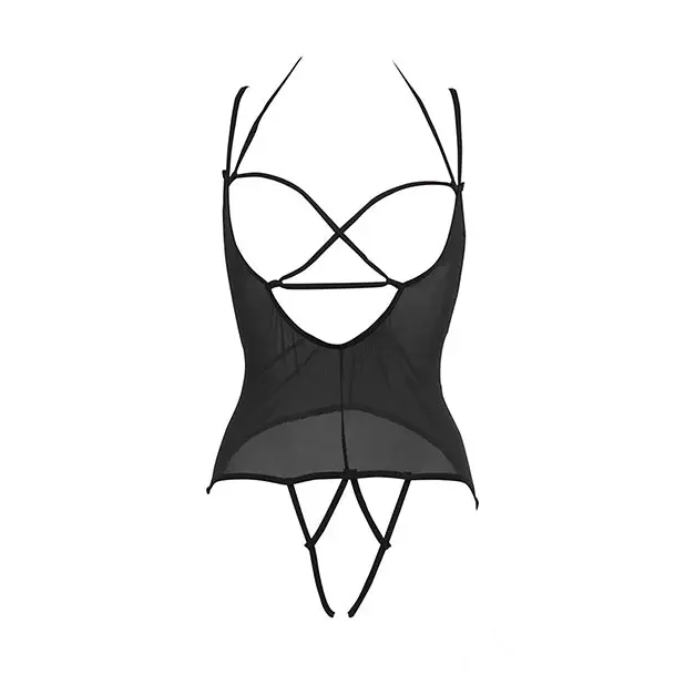 Allure Angelina Sheer Mesh Under Bust Teddy Black L/XL - Lingerie - Packaged