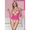Allure Angelina Sheer Mesh Under Bust Teddy Hot Pink L/XL - Lingerie - Packaged