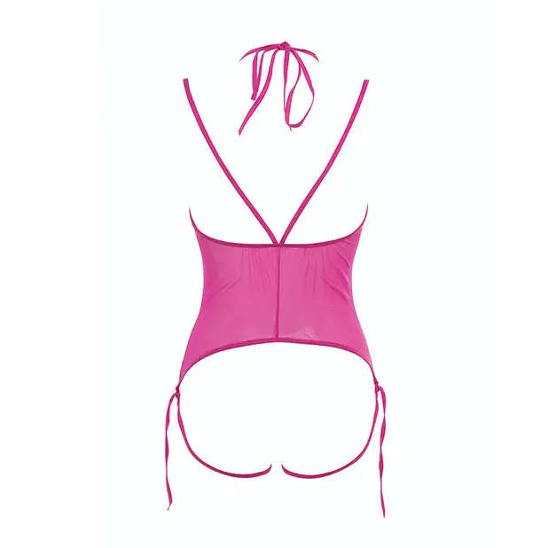 Allure Angelina Sheer Mesh Under Bust Teddy Hot Pink L/XL - Lingerie - Packaged