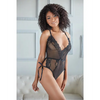 Allure Belle Lace & Mesh Tie Up Romper Black S/M - Lingerie - Hanging