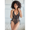Allure Belle Lace & Mesh Tie Up Romper Black S/M - Lingerie - Hanging