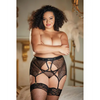 Allure High Waisted Lace Garter & G-String Black QN - Lingerie - Plus/Queen - Packaged