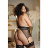 Allure High Waisted Lace Garter & G-String Black QN - Lingerie - Plus/Queen - Packaged