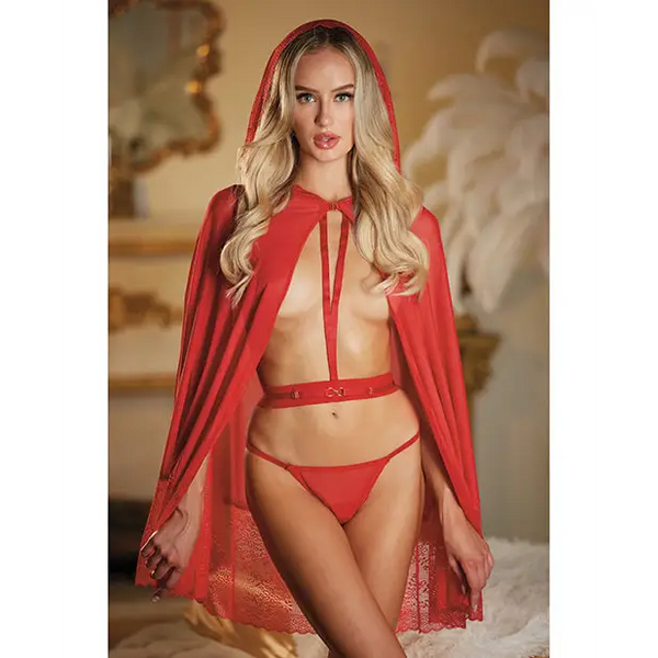 Allure Lace & Mesh Cape w/Attached Waist Belt (G-String NOT included) Red O/S - Lingerie - Packaged
