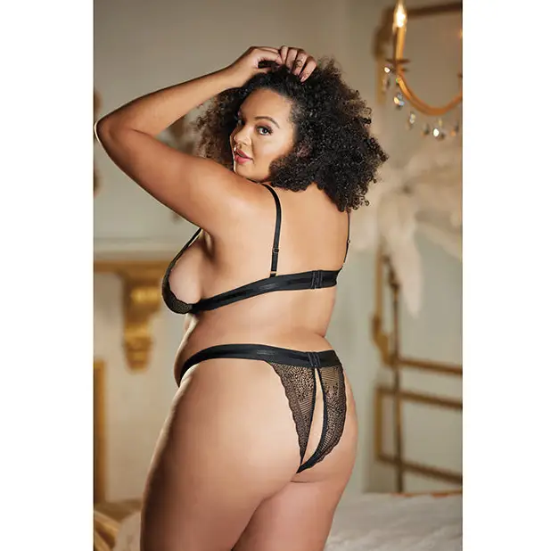 Allure Lace Peek a Boo Bralette & Panty Black QN - Lingerie - Plus/Queen - Packaged