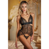 Allure Lace Peek a Boo Chemise & Ouverte G-String Black O/S - Lingerie - Packaged