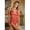 Allure Lace Peek a Boo Chemise & Ouverte G-String Red O/S - Lingerie - Packaged