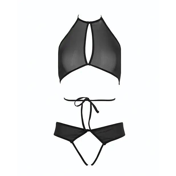 Allure Marley Mesh Peek A Boo Top & Open Panty Black S/M - Lingerie - Packaged