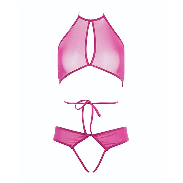 Allure Marley Mesh Peek A Boo Top & Open Panty Hot Pink S/M - Lingerie - Packaged