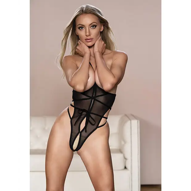 Allure Nicola Open Cup Mesh Teddy Black S/M - Lingerie - Packaged