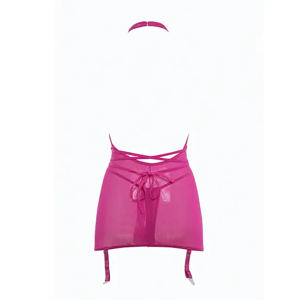 Allure Savannah Sheer Mesh Garter Dress & Open Thong Hot Pink S/M - Lingerie - Packaged