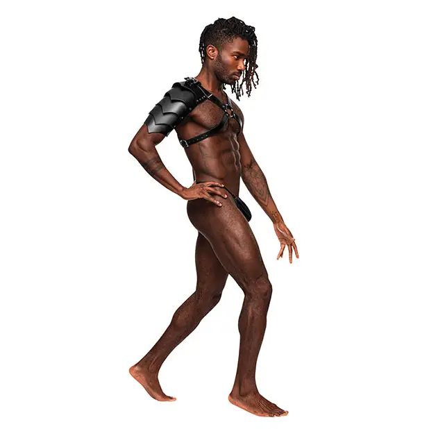 Aquarius PU Leather Chest Harness w/Half Sleeve Black O/S - Bondage Blindfolds & Restraints