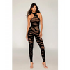 Asymmetrical Knitted Bodystocking w/Slash Design - Black O/S - Lingerie - Packaged