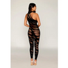 Asymmetrical Knitted Bodystocking w/Slash Design - Black O/S - Lingerie - Packaged