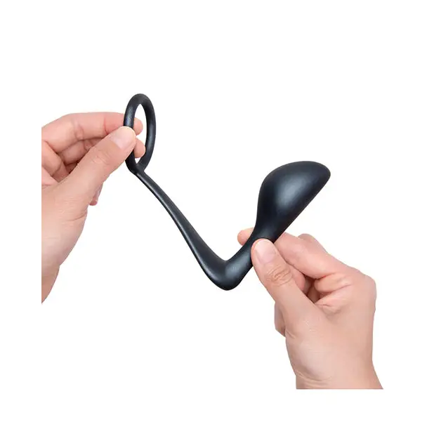 b-Vibe Butties Ringer Cock Ring & Prostate Plug - Black - Anal Products
