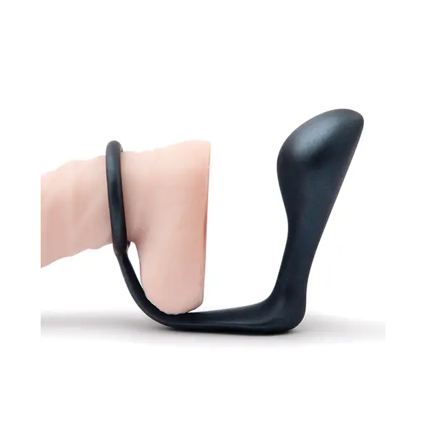 b-Vibe Butties Ringer Cock Ring & Prostate Plug - Black - Anal Products