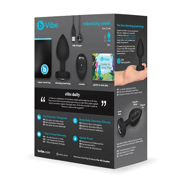 b-Vibe Remote Control Vibrating Jewel Plug (M/L) - Black - Anal Products