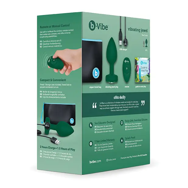 b-Vibe Remote Control Vibrating Jewel Plug (M/L) - Emerald Green - Anal Products