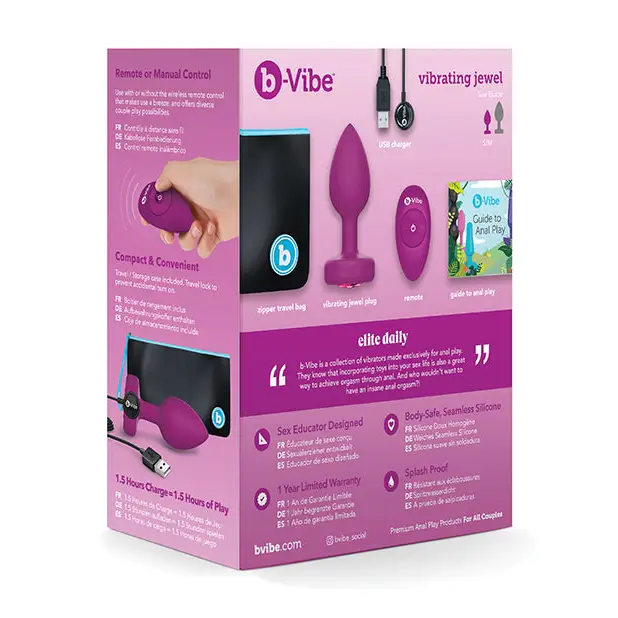 b-Vibe Remote Control Vibrating Jewel Plug (S/M) - Fuchsia - Anal Products