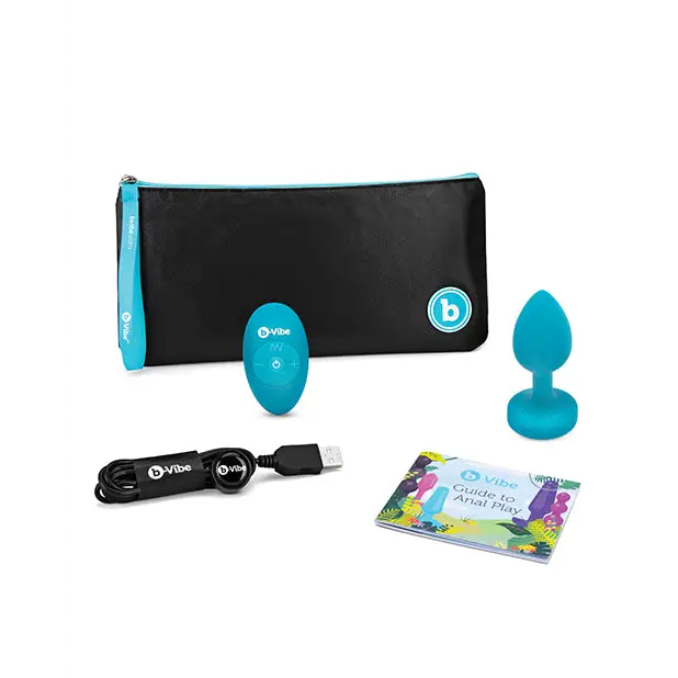 b-Vibe Remote Control Vibrating Jewel Plug (S/M) - Teal - Anal Products