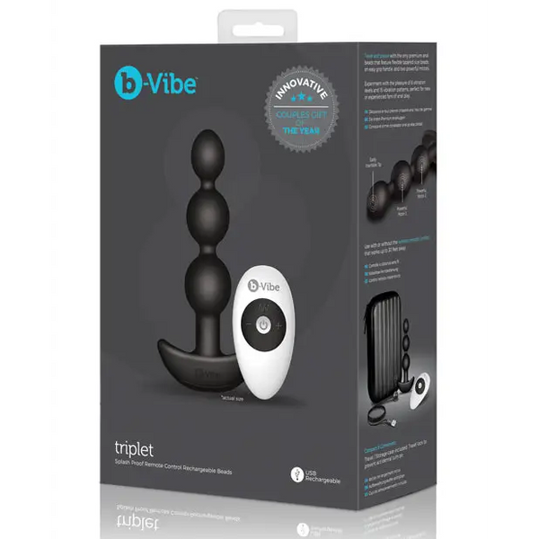 b-Vibe Remote Triplet Anal Beads - Black - Anal Products