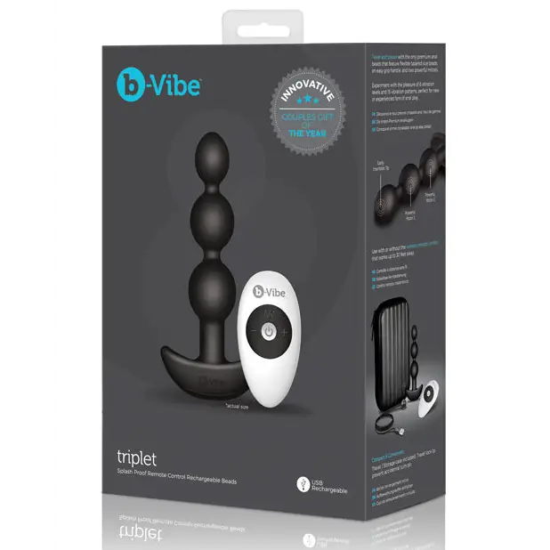 b-Vibe Remote Triplet Anal Beads - Black - Anal Products