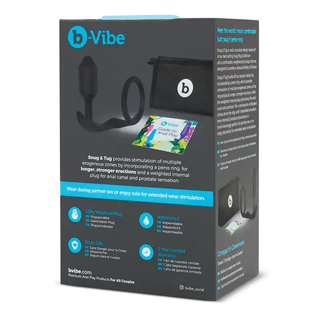 b-Vibe Snug & Tug Weighted Silicone & Penis Ring - 128 g Black - Anal Products